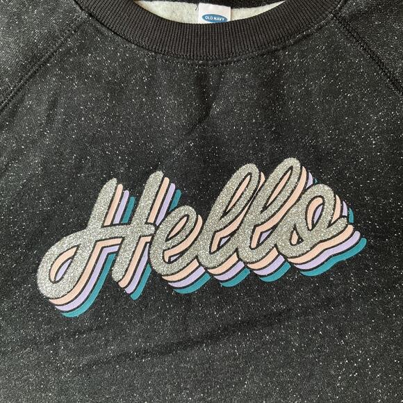 Old Navy Women Sweatshirt XS Black Cotton Nylon Fleece Hello Glitter Long Sleeve - Picture 5 of 8